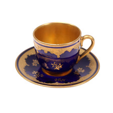 Coalport Miniature Cup Saucer Cobalt Blue Gold Gilt Sprigs h3cm Circa 1910