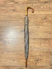 Aquascutum Vintage Umbrella With Crook Handle Tan And Navy Check