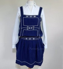 Sandro Pinafore Dress  Size 1 UK 8 Navy Square Neck Embroidered Linen Blend 