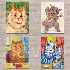 Louis Wain prints: Cat and Kittens. A4 canvas paper / poster Art. Cat print art.