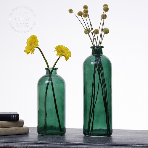Green glass bottle vases two - green,