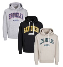 JACK & JONES Mens Bradley Varsity Logo Casual Overhead Hooded Sweatshirt Top