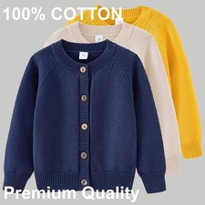 Kids Pure Cotton Thick Cardigan School Knitwear Winter Soft Warm Cosy Girls Boys