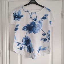 Made In Italy Linen Tunic Top Large Chest 36-38in White / Blue Floral Ladies