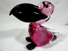 Cranberry And Black Vintage Murano Toucan Figurine 4 3/4" High  1960s / 1970/s