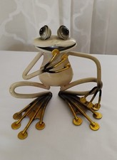Frog Figurine Happy Decorative Metal Sculpture Gold Feet Indoor Outdoor Ornament