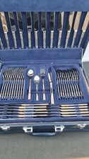 Suissine Cutlery Set 12 Person Stainless Steel in Case 80 Piece Gold Accent -CP