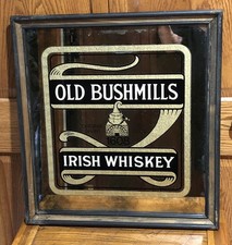 Vintage Old Bushmills Irish Whiskey Framed Advertising Mirror