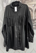 Black YOURS Faux Leather Western Cowboy Fringe Jacket BNWT Plus Size 20 (22 24)
