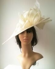 Creamy Ivory Sinamay & feather Hatinator Large saucer split brim  Wedding.races.