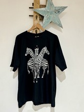 JUMP Vintage Black Zebra Printed Embellished Relaxed Fit T-Shirt Top One Size