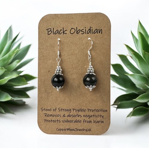 Black obsidian earrings - black,