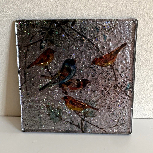 Glass bird coaster 10cm - glass,