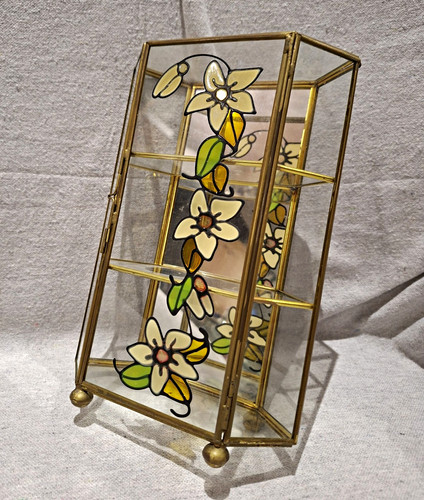Vintage brass glass curio - brass,