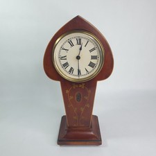 Edwardian Art Nouveau Inlaid Balloon Mantel Clock Drum Movement Mahogany Antique