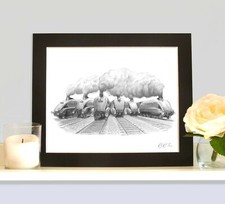 The Great Gathering Steam Train Locomotive Limited Ed Art Print Picture MOUNTED