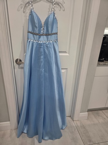 Blue satin sleeveless gown - blue,
