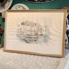 Original Watercolour Painting Boats Sailing Gibraltar? Fishing Signed