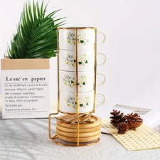 White Flower Stacking Mugs Set