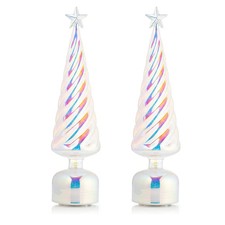qvc Home Reflections Set of 2 Pre-Lit Rotating Glass Christmas Trees silver