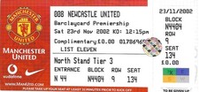 MANCHESTER UNITED v NEWCASTLE UNITED ~COMPLETE MATCH TICKET ~ 23 NOVEMBER 2002