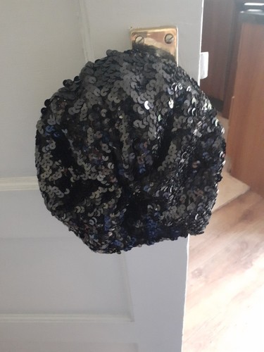 Black sequinned pull hat - sequinned, on