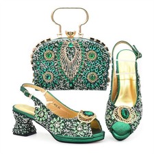 New Arrival Africa Shoe Bag Sets Decorated With Rhinestone Wedding Elegant Party
