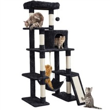Large Cat Tree Tower with Hammock Scratching Posts Condo for Indoor Cats Black