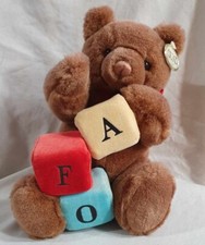 Gund For FAO Schwarz Teddy Bear With Building Blocks, 9" Original Tags, c1991