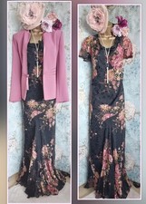 Ann Harvey jacques vert Black Pink Silk wedding occasion long Dress Jacket 22 24
