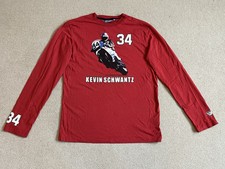 KS 34 Mens Red Cotton T-Shirt Size L Round Neck - Kevin Schwantz 34