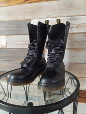 Women's DR. MARTENS Black Smooth Leather 1914 14 Eye Combat Boots UK4 