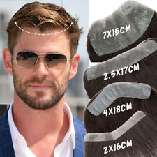 Mens Toupee Frontal Hairline Real Remy Human Hair Piece Thin Skin PU 120%Density