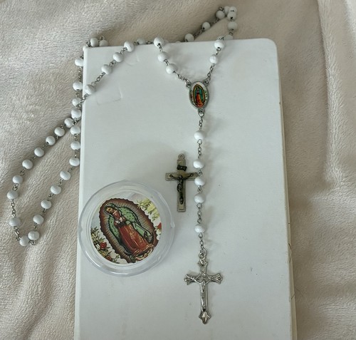 White catholic rosary beads - rosary,