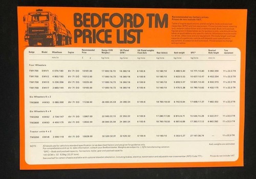 Bedford price list - list, october