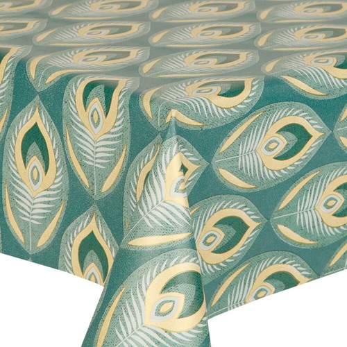 Pvc peacock teal table cloth - peacock,