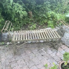Vintage Metal Ornate Garden Loveseat Conversation Bench Outdoor Seating Patina
