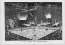 1872 Antique Print - LONDON Woolwich Casting Plates Steam Hammer Furnace   (17)