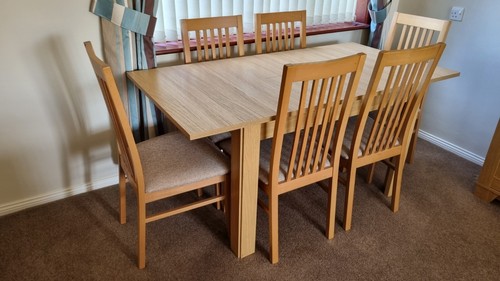 Oak dining table and - table, chairs