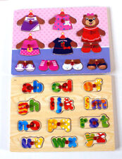 TWO WOODEN SHAPE SORTER BLOCKS  'ALPHABET' & 'DRESS-UP BEAR'