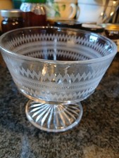 Antique Edwardian etched pedestal bon bon/ sugar/  fruit /Dessert Glass dish 