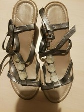Ladies Sainburys TU Grey Cork Strapy Wedge Shoes Size 7