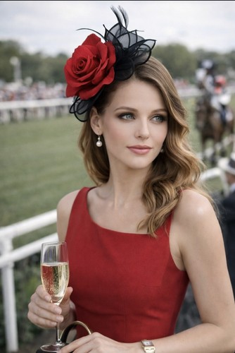 Red rose fascinator headpiece - rose,
