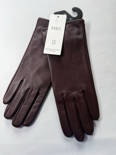 Leather gloves burgundy - m&s,