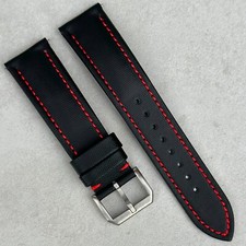 Jet Black Sail Cloth Watch Strap Red Stitching Quick Release 19mm 20mm 21mm 22mm