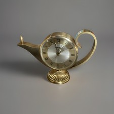 Vintage Swiza Brass 8 Day Alarm Clock with Aladdin Lamp Design in Working Order