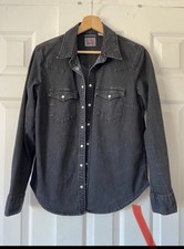 Levis Shirt Mens Medium Black Denim Western Long Sleeve Popper Cowboy Regular