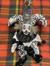 Vintage Adorable Porcelain Clown Doll with posable arms and legs-used