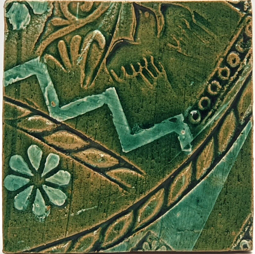 Vintage art tile - tile, stencilled