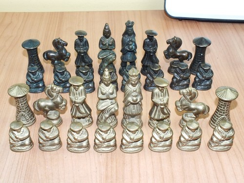 Vintage solid brass chess - brass, set